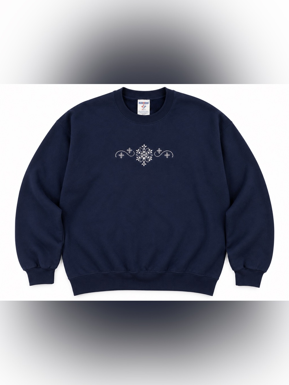 Jerzees NuBlend Navy Blue Snowflake Embroidered Crewneck Sweatshirt Size L